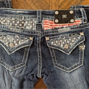 Miss Me Blue Boot Cut Jeans with Rhinestone Embellishments